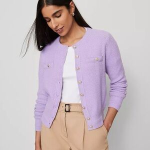 Ann Taylor Pastel Purple Lavender Textured Cardigan Gold Button Size XL